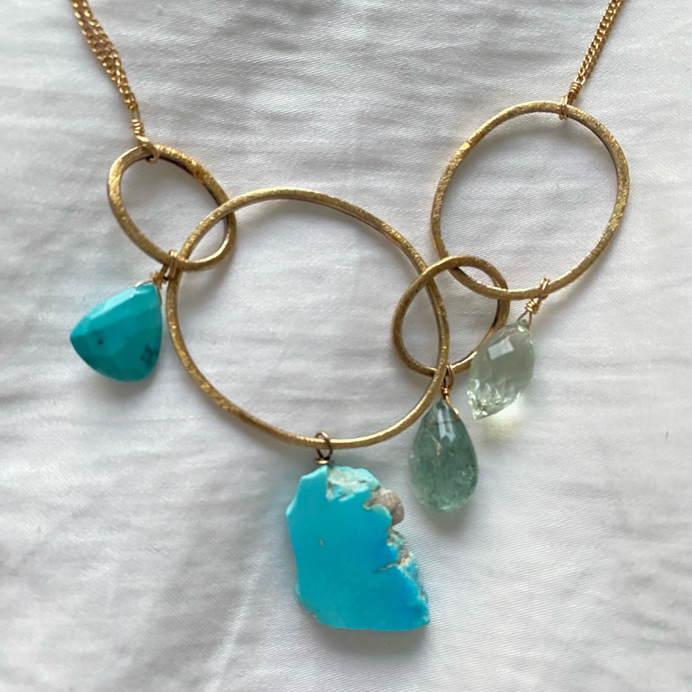 Alexis Bitar Gold necklace with turquoise chunks & semi-precious stones